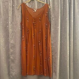 Orange Sleeveless Midi Sundress with Scoop Neck